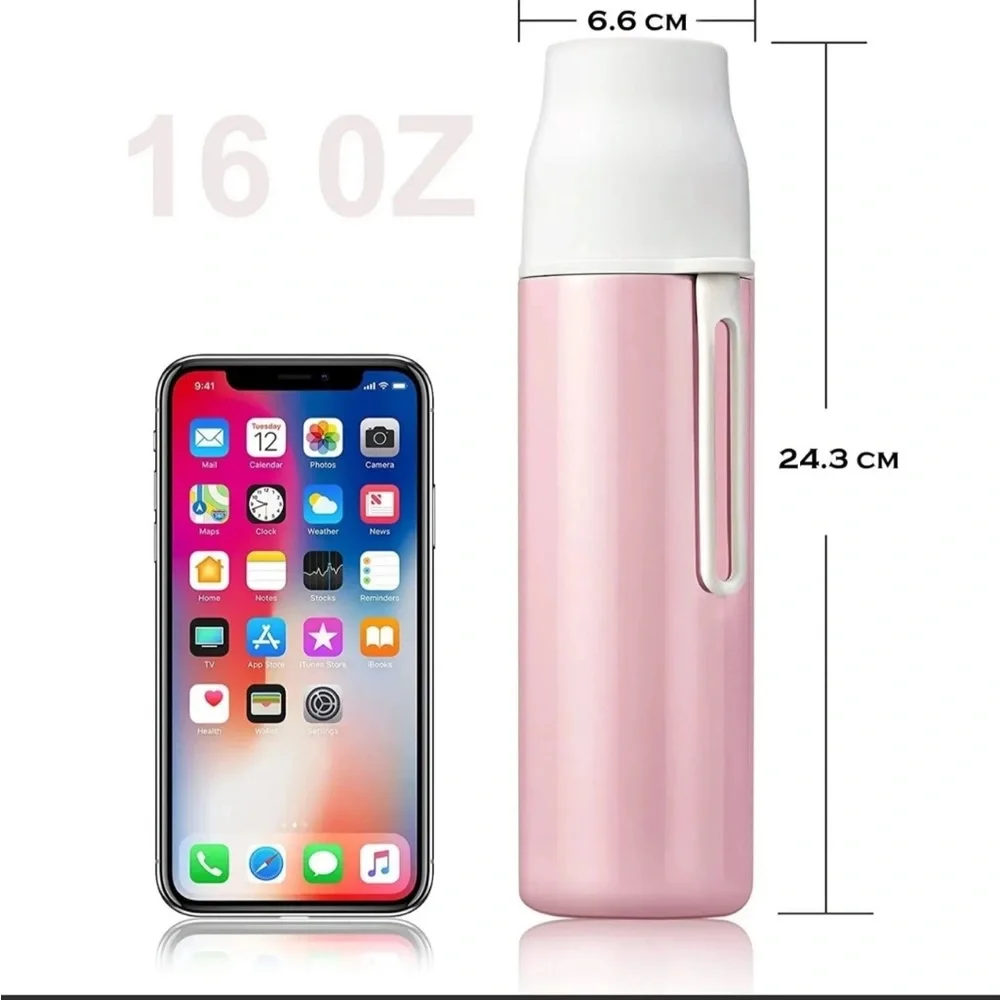 Elegant Life 480ML Water Bottle Double wall SS Vacuum Insulated 24/12 Hours pink